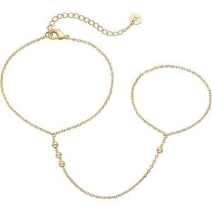 Pure Vida Gold‎ Beaded Hand Wrap Bracelet Ring Finger Chain Accessory